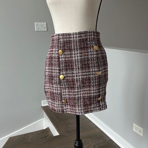 Red tweed button mini skirt